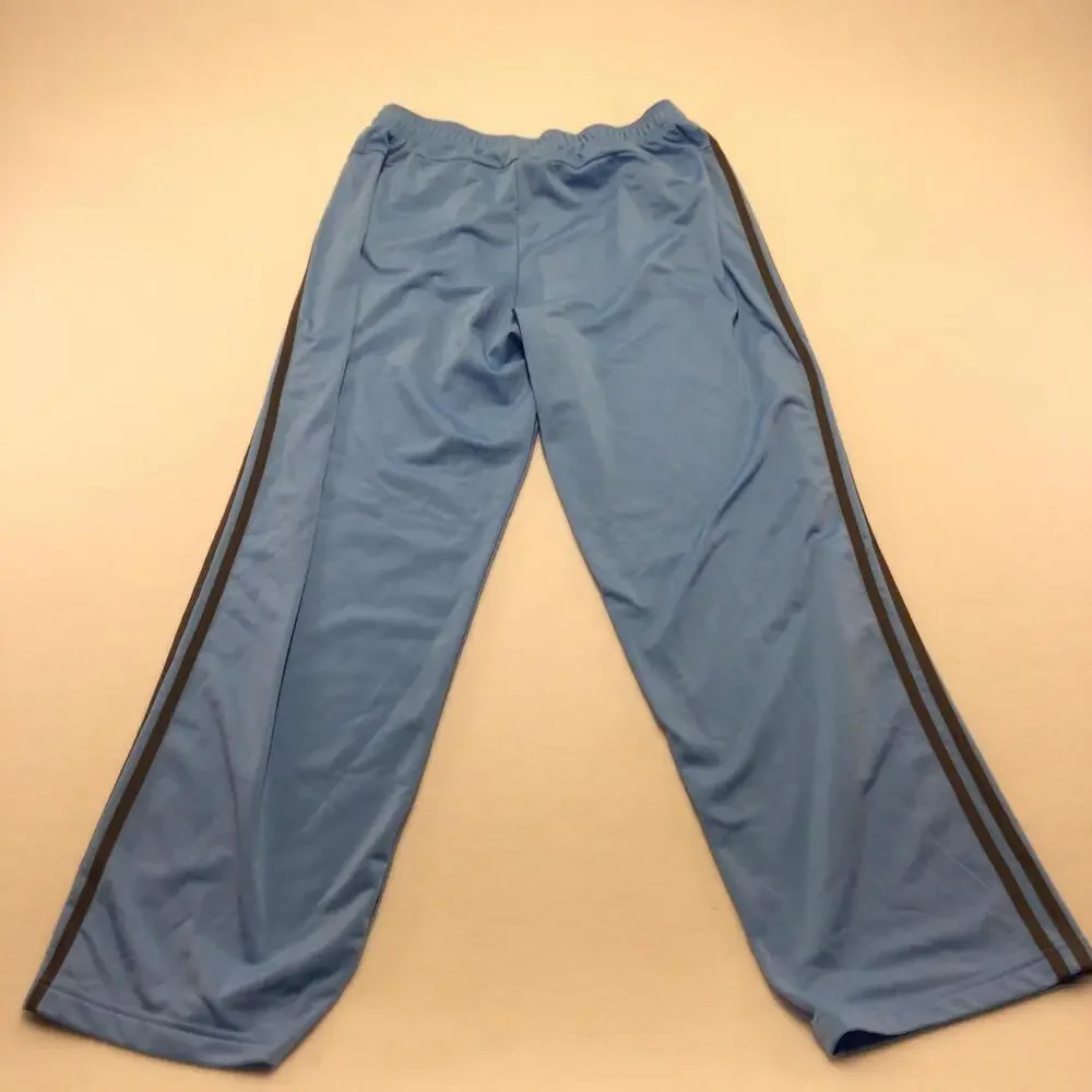 Adidas Track Pants Mens Medium Blue 3 Stripe Elastic Waist Side Pockets